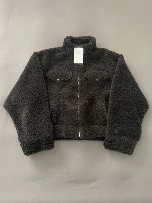 NUEVO CON ETIQUETAS Nike Air Jordan OS Chaqueta Sherpa Recortada Pila Alta FD7168-010 Negra Para Mujer L Foto 1 de 4