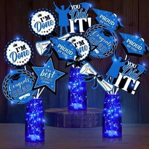 36 Set Graduation Party Decorations Blue Black Grad Table Centerpiece Sticks... - Picture 1 of 6