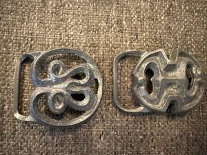 Paar Vintage 70er Jahre M. Foster Zinn Gürtelschnallen - Philadelphia PA - Handwerker - Bild 1 von 6