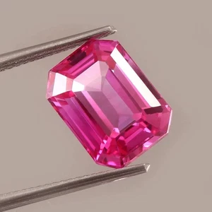Emerald Cut 8.65 Ct Natural Flawless Ceylon Pink Sapphire Loose Gemstone 12x9 MM - Picture 1 of 6