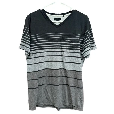 Ocean Current Mens V-Neck Striped T-Shirt Gray Black Short Sleeve Casual - Image 1 of 4