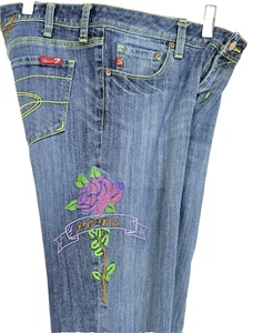 Seven7 Womens Size 29 Jeans Embroidered Floral Low Rise Y2K Pockets Bohemian - Picture 1 of 19