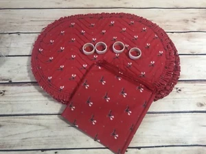 12 Pc Set Vintage Red Christmas Reindeer 4 Placemats 4 Napkin rings 4 Napkins - Picture 1 of 10