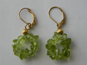 14K Gelbgold Leverback natürlicher Peridot Perlenreifen Ohrringe August Geburtsstein - Bild 1 von 5