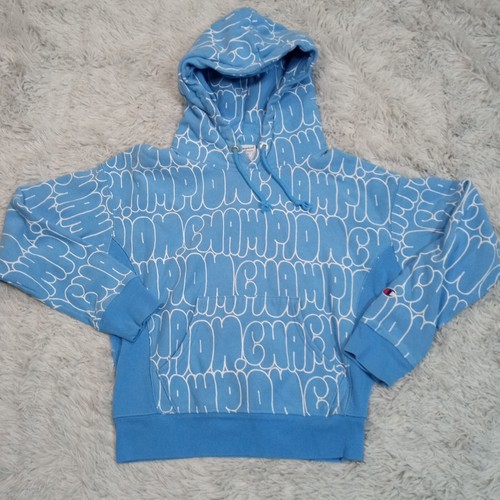 VETEMENTS Felpa con cappuccio donna Champion logo blu tessuto canguro tasche S