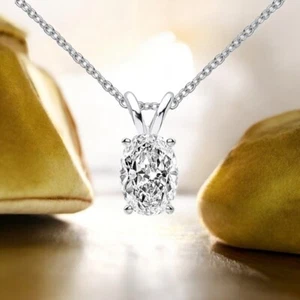 Collar con colgante de diamantes de oro corte ovalado de 1 quilate cultivado en laboratorio de 18 k blanco sin cadena - Imagen 1 de 11