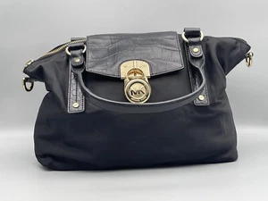 Michael Kors Hamilton Croc Nylon Leather Large Shoulder Bag Handbag Purse Black - Picture 1 of 24
