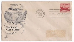 United States USA FDC First Day Cover 1948 5c Air Mail Coil Stamp - Picture 1 of 2