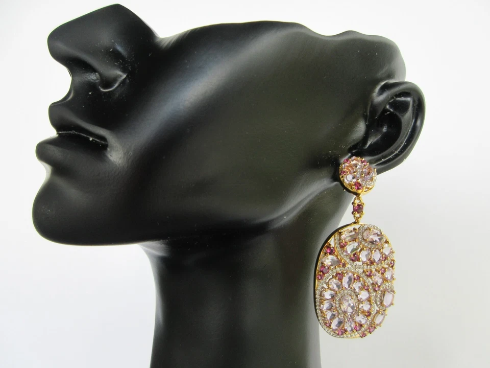 Pendientes colgantes de oro 925 de amatista rosa y zafiro Rarities - Nuevos con etiquetas Foto 1 de 4