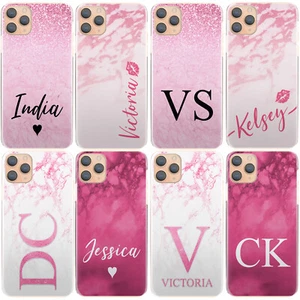 Personalised Initial Phone Case For Samsung A22/A32 Pink Lip Marble Hard Cover - Picture 1 of 18