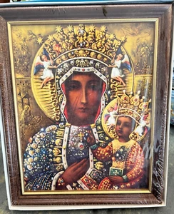 Neu mit Etikett Unsere Liebe Frau von Tschenstochau Ikone gerahmter Druck 9 x 11 MUTTER JESUS POLEN - Bild 1 von 4
