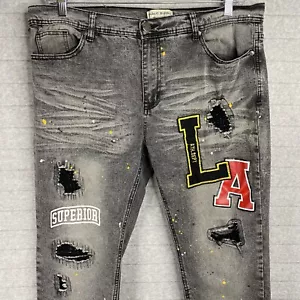 Public Supply Jeans Herren 38x32 grau Farbspritzer Distressed Superior Tapered - Bild 1 von 8