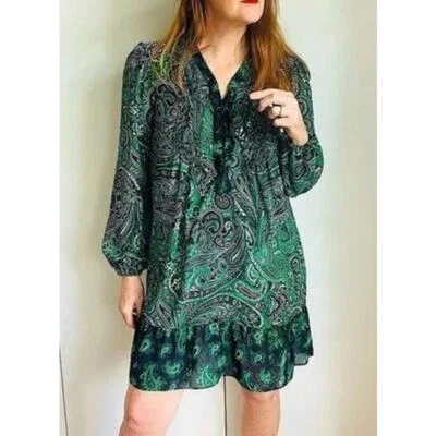Vestido Michael Michael Kors Verde Grosella Estampado Paisley Con Cordones Talla: S Foto 1 de 4