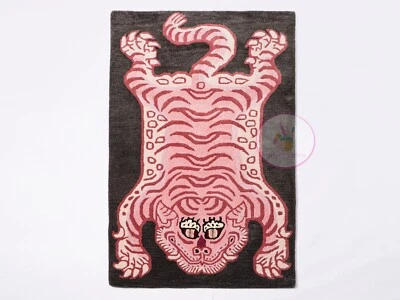 Alfombra de 3x5 pies alfombra para niños acolchada a mano alfombra de lana tibetana para dormitorio patrón animal Foto 1 de 4