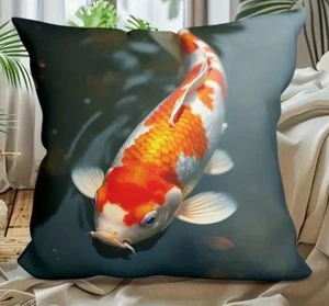 Beautiful Koi Carp Cushion Cover - Japanese Koi 17 x 17 Inches - Koi Pond - NEW - Picture 1 of 2