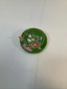 VTG Cup And Saucer Occupied Japan Teacup Green Floral Design Euc TEA Party Fancy - Picture 1 of 6