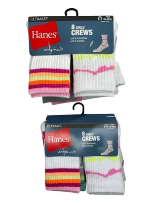 Paquete de 2 calcetines tobilleros multicolores originales Hanes para niñas 8 pares talla: 6-10,5 Foto 1 de 3