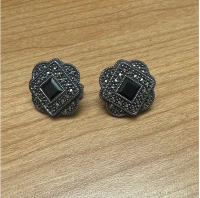 复古玛瑙和纯银耳钉 — 第 1/2 张图片