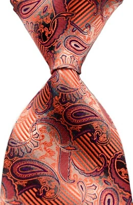 Nueva Corbata Clásica Paisley Naranja Negra TEJIDA JACQUARD 100% Seda Para Hombre Foto 1 de 2