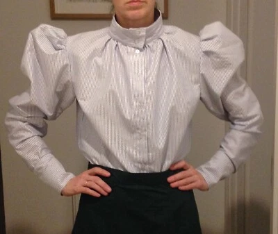 Handmade Victorian style Women blouse long sleeve high collar, sizes 4-30 - Image 1 of 3