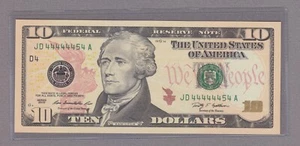 COLLECTORS ITEM #05 - NEAR SOLID SERIAL 44444454 - FR#2041-D JDA - evTT3 - Picture 1 of 2