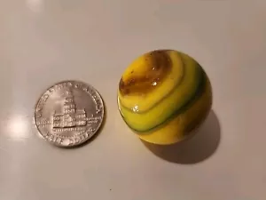 Xtra Extra Large Akro-Agate Shooter Marble Yellow Brown Green Swirl 3.4cm 1 3/8" - Picture 1 of 7