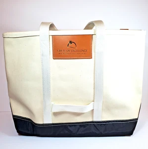 Boulevard Cream & Black Canvas Tote Bag Boat Beach Shoulder Strap 19x13 - Picture 1 of 10