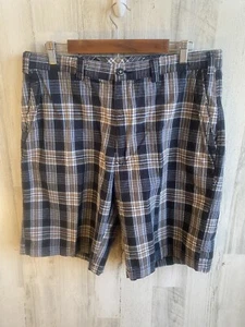 Paradise Collection Flat Front Brown + Black Plaid Checker Shorts  Size 36 - Picture 1 of 5