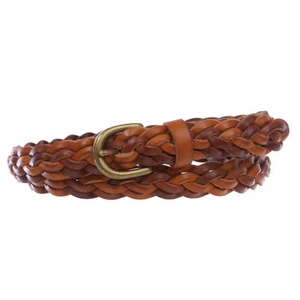 Women's 7/8" Braided Woven Skinny Cowhide Top Full Grain Solid Leather Belt - Picture 1 of 17