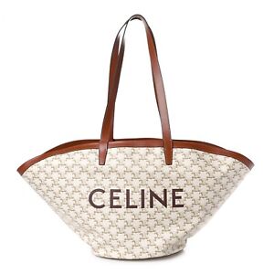 CELINE Calfskin Canvas Triomphe Large Couffin White. *Authentic*