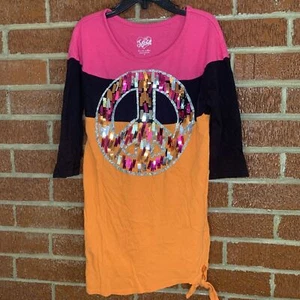 Justice Girls Peace Sign Tunic Dress Colorblock Sparkle 7 - Picture 1 of 8