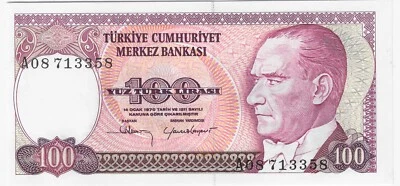1970 Turkey P194b 100 Turkish Lira Banknote UNC - Image 1 of 2