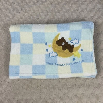 Manta bebé oso de peluche a cuadros Thank Heaven For Little Boys amarillo luna azul Foto 1 de 4