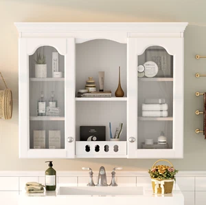 Mueble de baño de 35" para montaje en pared botiquín puerta de vidrio sobre armario de inodoro - Imagen 1 de 14