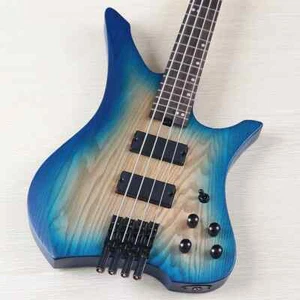 New 4 String Headless Electric Bass Guitar Good Handicraft Blue Basswood Body - Picture 1 of 14