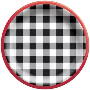 Black Gingham BBQ Picnic Cookout Theme Party 7" Paper Dessert Plates - Picture 1 of 1