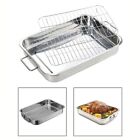 Stainless Steel Deep Roasting Tray Oven Pan Grill Rack Baking Roaster Tin Tray