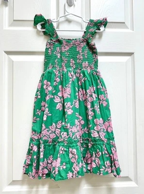 Crewcuts Girls Sz 6 J Crew Re-Imagined Floral Smocked Dress Sundress Lined Green - Image 1 of 4