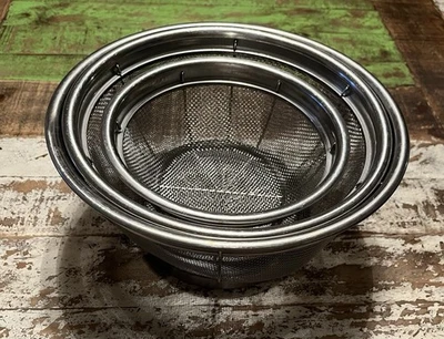 Pampered Chef Stainless Steel Mesh Colander Strainer Nesting Set Of 3 Style 2797 - Image 1 of 4