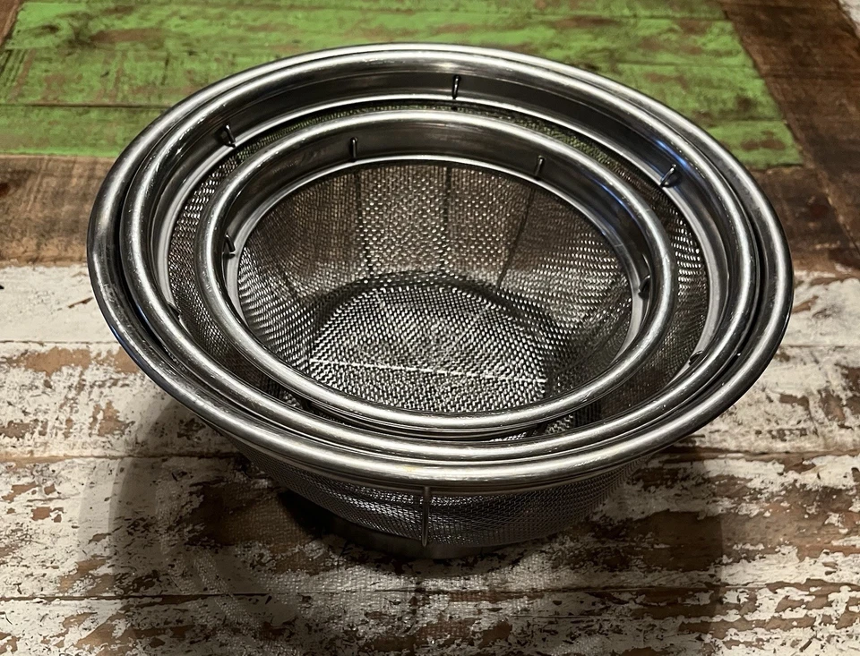 Pampered Chef Stainless Steel Mesh Colander Strainer Nesting Set Of 3 Style 2797 - Image 1 of 4