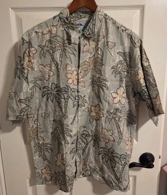 Vint Reyn Spooner Hawaiian Traditionals Plumeria Palm Tree Button Up Shirt Large - Image 1 of 4