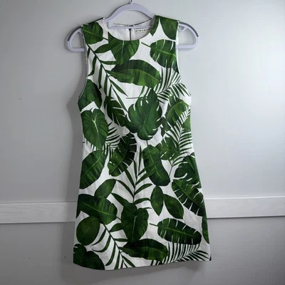 Vestido Alice + Olivia Coley Crew Tropical Hojas de Palma Blanco Verde 8 Ropa de Resort Foto 1 de 4