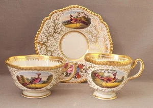 ANTIQUE WORCESTER HAND PAINTED FANCY BIRDS TRIO 1 C1820 - Picture 1 of 12