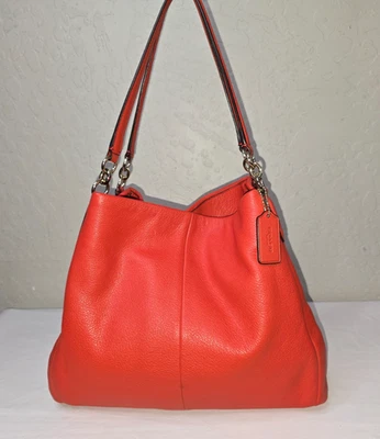 Coach Madison Phoebe Tomato Red Pebbled Leather 3 Compartment Hobo Bag F35723 - Image 1 of 4