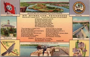 Vintage 1949 Tennessee Leinen Grüße Postkarte ""MY HOMELAND"" Multi-View/Gedicht - Bild 1 von 2