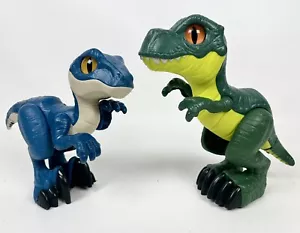 Imaginext XL Jurassic World T-Rex verde e Raptor blu 8" grandi figure mobili - Foto 1 di 6