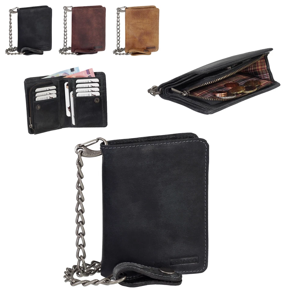 Luxus Leder Bikerbörse mit Kette Geldbörse Portemonnaie schwarz braun beige - Bild 1 von 1