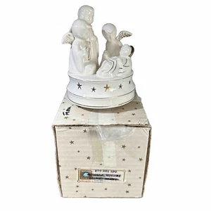 Schmid Ceramic Angels Baby Jesus SILENT NIGHT Music + Box White Gold VTG Japan - Picture 1 of 12