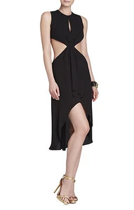 NUOVO BCBGMAXAZRIA ABITO NERO VICTORIA SENZA MANICHE LEGATO WQR62A56/L220A TAGLIA 12 - Foto 1 di 3