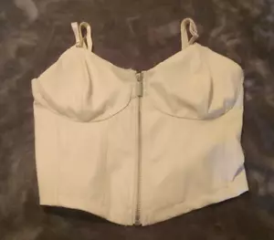 Almost Famous Corset women's Size Small Full Zip Ivory Faux Leather Style - Picture 1 of 13